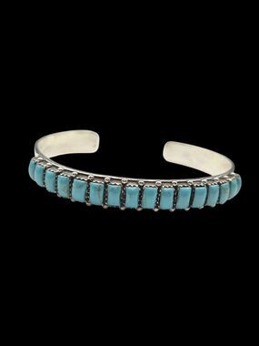 Sterling Silver Native American Turquoise Channel Inlay Cuff Bracelet